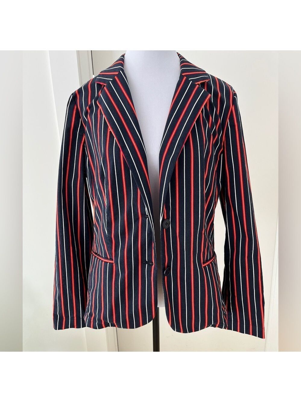 TALBOTS Stretch Striped Unlined Blazer Two Button Notch Lapel Preppy Office